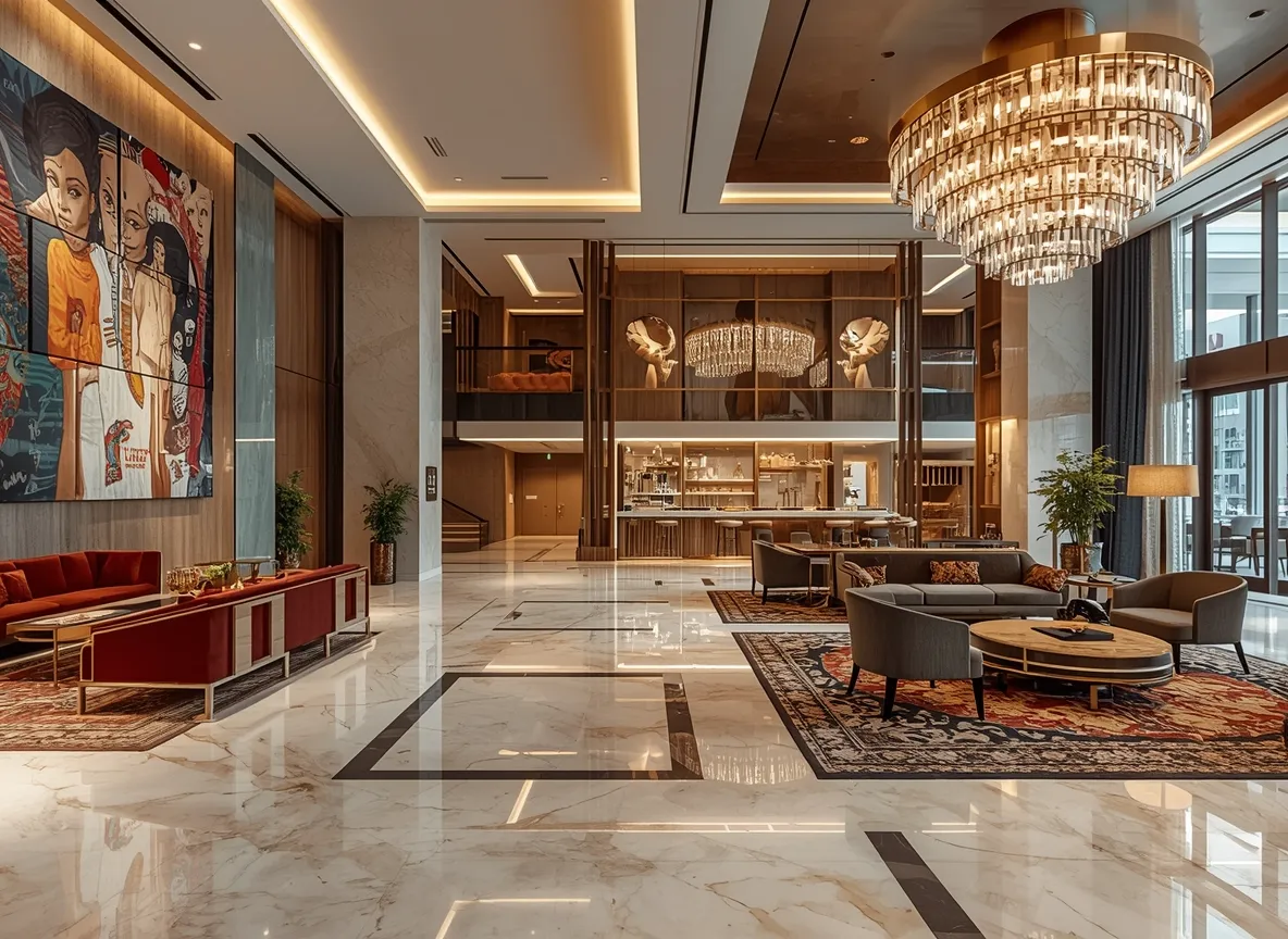 Hotelllobby med konst